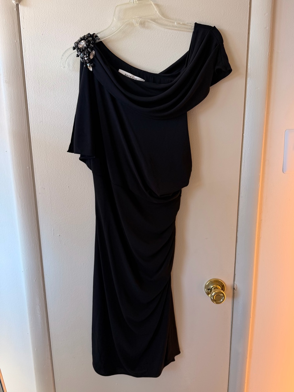 Badgley Mischka Collection Black Jeweled Draped Cocktail Dress 8